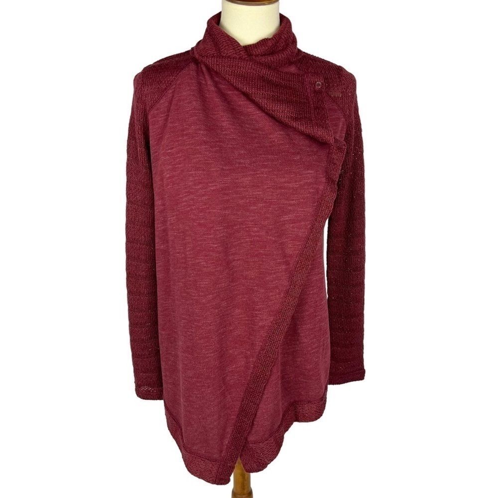 Lucky Brand Waterfall Wrap Burgundy Knit Cardigan Sweater Women’s Small - Picture 3 of 12